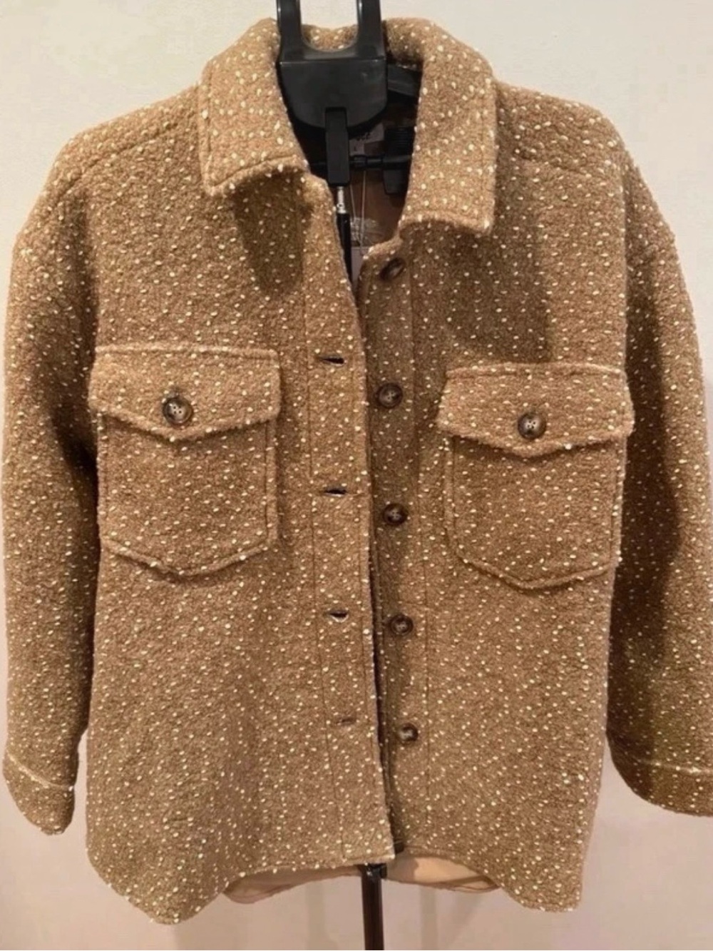 NWT GEEGEE-Bouclé Button-Front Pea Coat in Tan